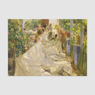 Papier Mousseline Sewing the Sail, 1896 par Joaquin Sorolla