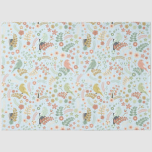 Papier Mousseline Shabby Birds & Branches Bleu