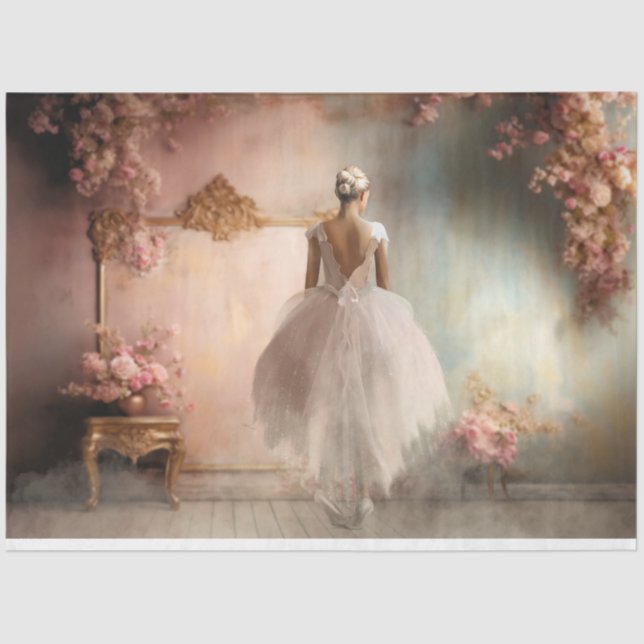 Papier Mousseline Shabby Chic Ballerina Portrait & Découpage Florale (Recto)