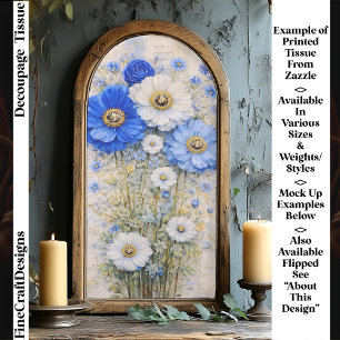 Papier Mousseline Shabby Chic Bleu Mélange de fleurs ivoire FD7L Déc