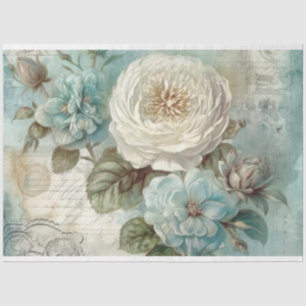 Papier Mousseline Shabby Chic Blue Vintage Inspiré Floral Découpage