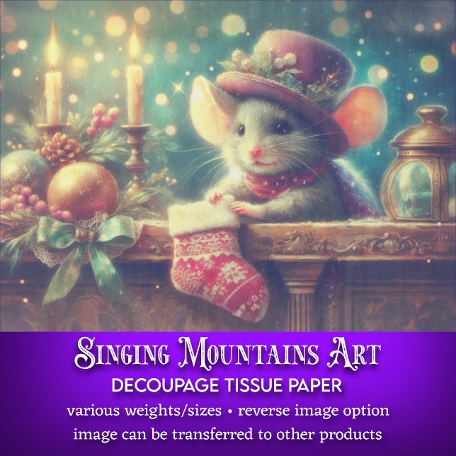 Papier Mousseline Shabby Chic Christmas Mouse et Stocker Decoupage (Créateur téléchargé)