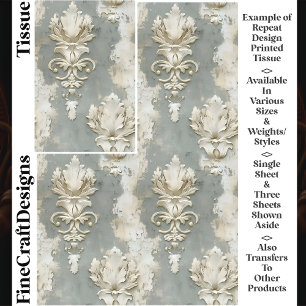 Papier Mousseline Shabby Chic Crème & Gris Damas CV7 Découpage