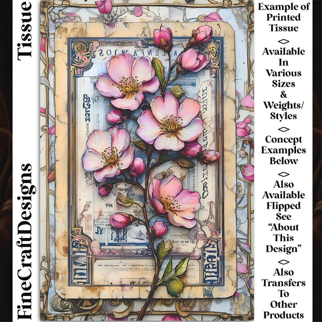 Papier Mousseline Shabby Chic Fleur de Cerisier DA2L Découpage (Créateur téléchargé)