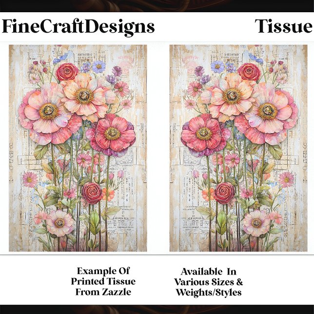 Papier Mousseline Shabby Chic Floral Ephemera rose Rouge S7B Découpa (Créateur téléchargé)