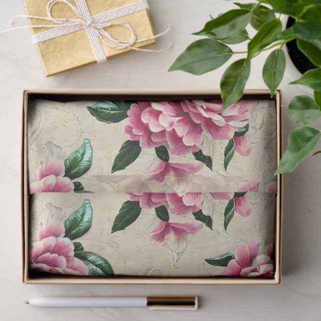 Papier Mousseline Shabby Chic Gardenias Rose (Cadeau)