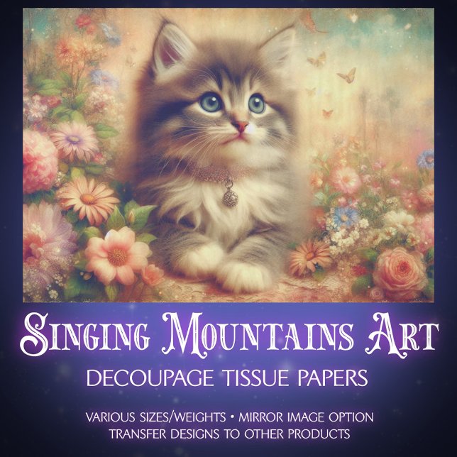 Papier Mousseline Shabby Chic Kitten Wildflower DIY Craft Decoupage (Créateur téléchargé)