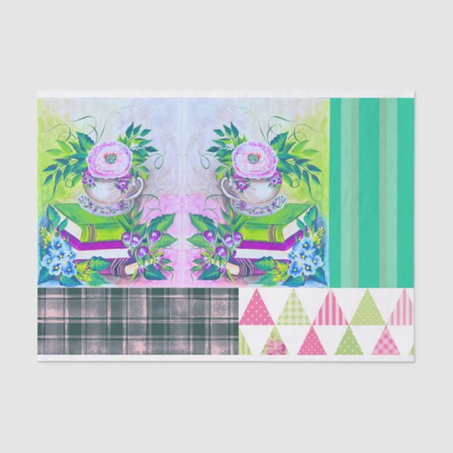 Papier Mousseline Shabby Chic Livre Thème Floral Tissu Papier (Recto)