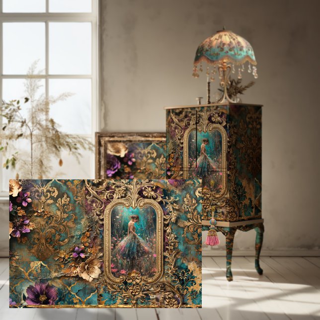 Papier Mousseline Shabby Chic, Ornemental, Portrait d'une Danseuse (Shabby Chic, Tattered Scrapbook Collage, Ballerina Portrait, & Floral, Furniture Decoupage Paper)