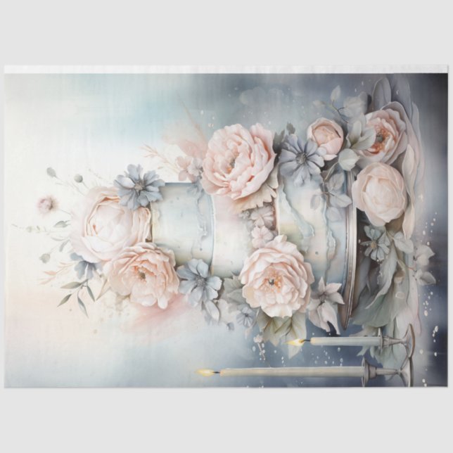 Papier Mousseline Shabby chic pastel couleurs douces gâteau d'annive (Recto)