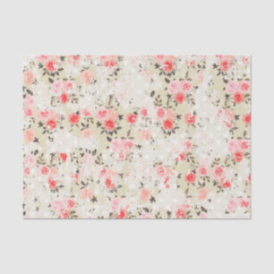 Papier Mousseline Shabby Chic Pink Roses Beige Polka Dots