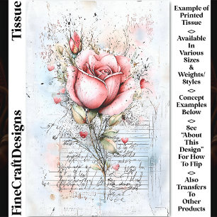 Papier Mousseline Shabby Chic Rose & Cœurs CJ8 Découpage