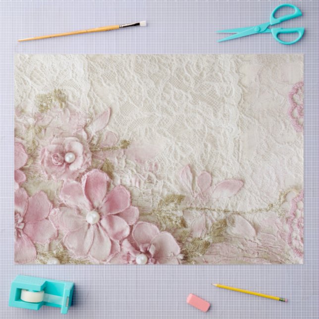 Papier Mousseline Shabby Chic Rose Lace  (Artisanat)