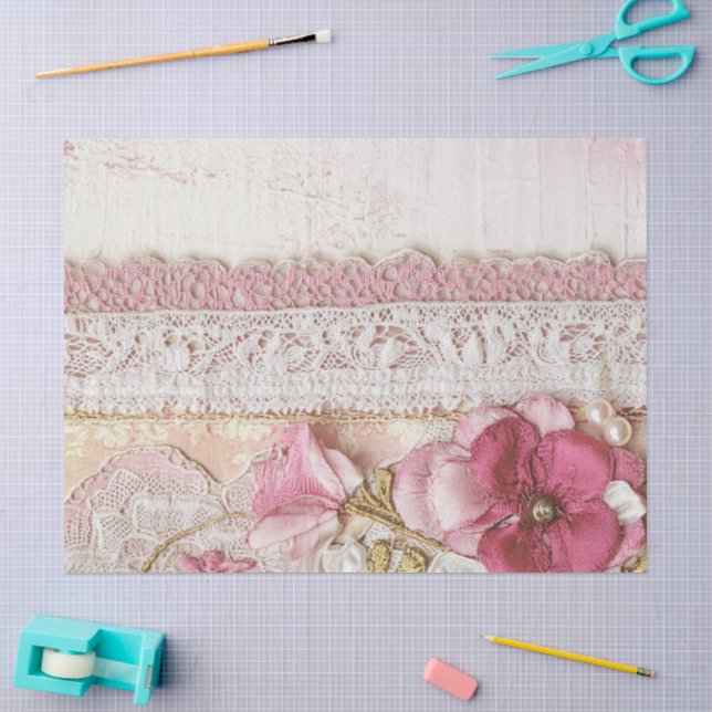 Papier Mousseline Shabby Chic Rose Lace  (Artisanat)