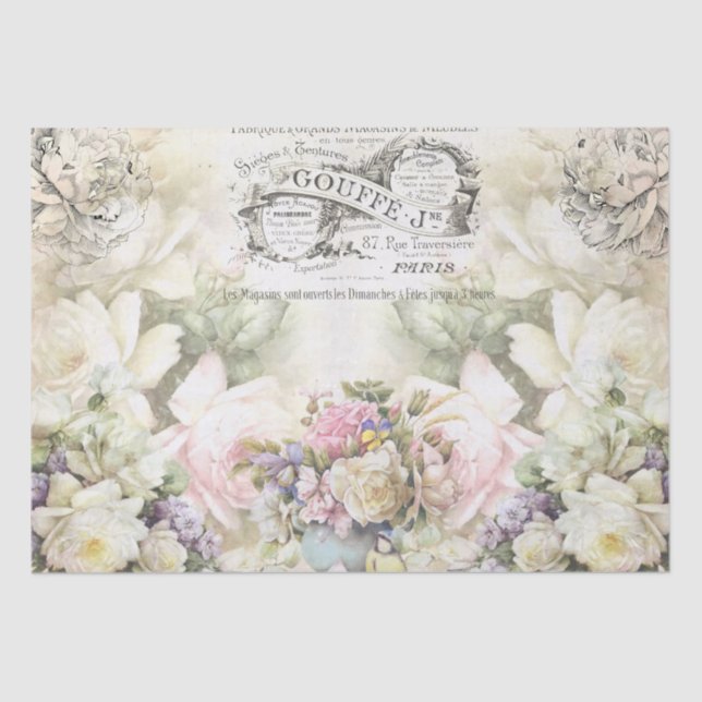 Papier Mousseline Shabby Chic Roses Motif Collage (Recto)