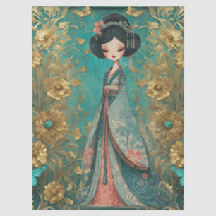 Papier Mousseline Shabby Chic Turquoise Floral Geisha
