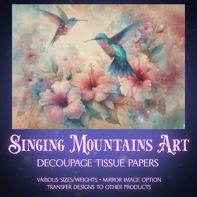 Papier Mousseline Shabby Chic Watercolor Hummingbirds Decoupage (Créateur téléchargé)