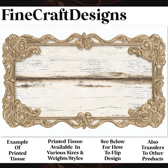 Papier Mousseline Shabby Chic Wood + Gold Soll Frame AN3 Decoupage (Créateur téléchargé)