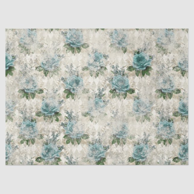 Papier Mousseline Shabby Floral Aqua Series Design 2 (Recto)