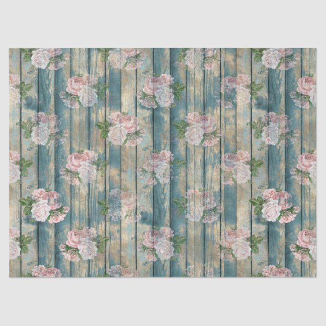 Papier Mousseline Shabby Floral Aqua Series Design 6 (Recto)