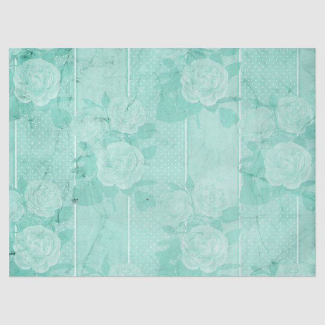 Papier Mousseline Shabby Floral Turquoise Series Design 1 (Recto)