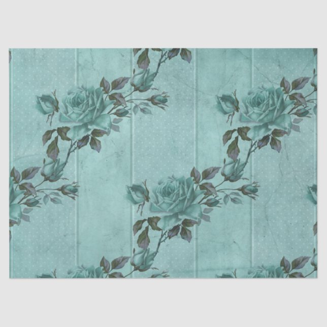 Papier Mousseline Shabby Floral Turquoise Series Design 2 (Recto)