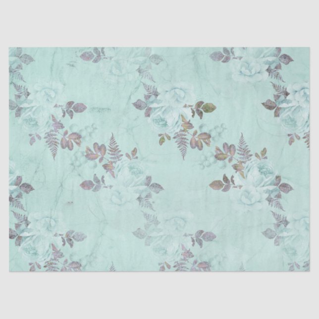 Papier Mousseline Shabby Floral Turquoise Series Design 5 (Recto)