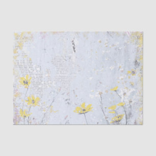Papier Mousseline Shabby Jaune Fleur sauvage Daisy Blue Texte Collag