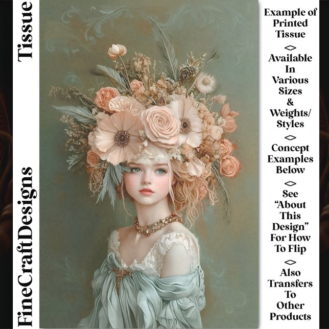 Papier Mousseline Shabby Portrait floral Chic, Peach CN1 Découpage (Créateur téléchargé)