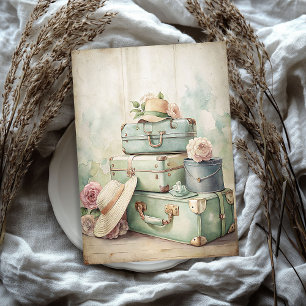 Papier Mousseline Shabby Watercolor vintage valises casquettes été