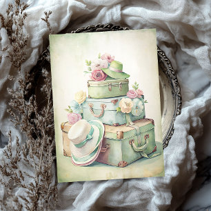 Papier Mousseline Shabby Watercolor vintage valises casquettes été