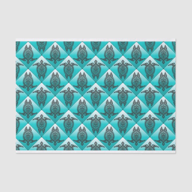 Papier Mousseline Shamanic Tortues de mer Motif - cyan (Recto)