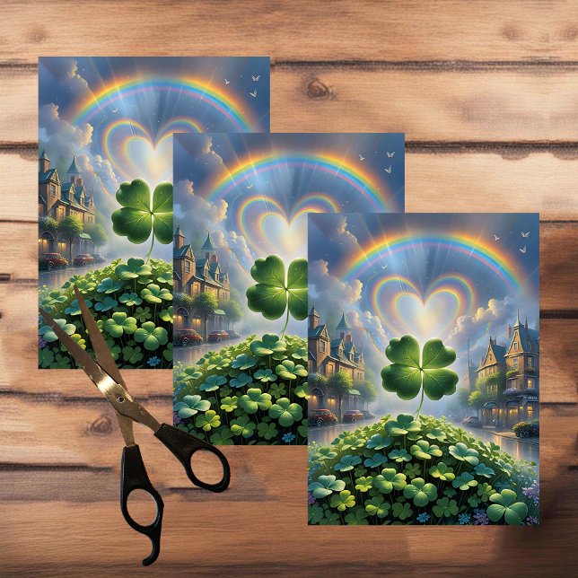 Papier Mousseline Shamrocks dans un village avec un arc-en-ciel dans (Créateur téléchargé)