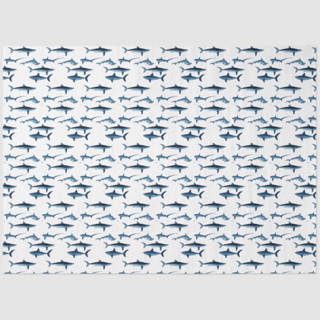 Papier Mousseline Shark Coastal Theme Blue Decoupage Tissue Paper (Recto)
