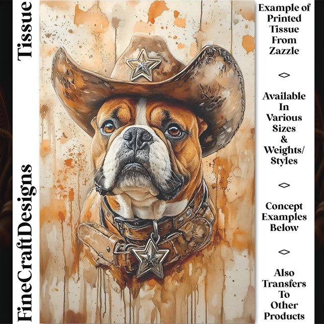 Papier Mousseline Sheriff Occidental Rustique Bouledogue, Chapeau DD (Créateur téléchargé)
