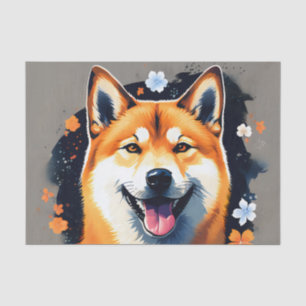 Papier Mousseline Shiba Inu Portrait avec Floral