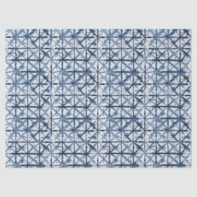 Papier Mousseline Shibori Asian X Motif bleu et blanc (Recto)