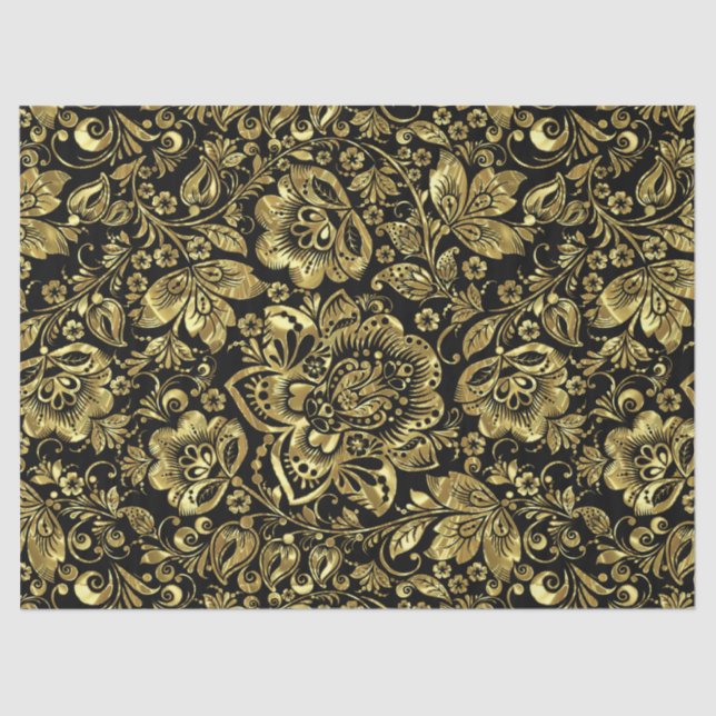 Papier Mousseline Shiny Gold Vintage Floral (Recto)