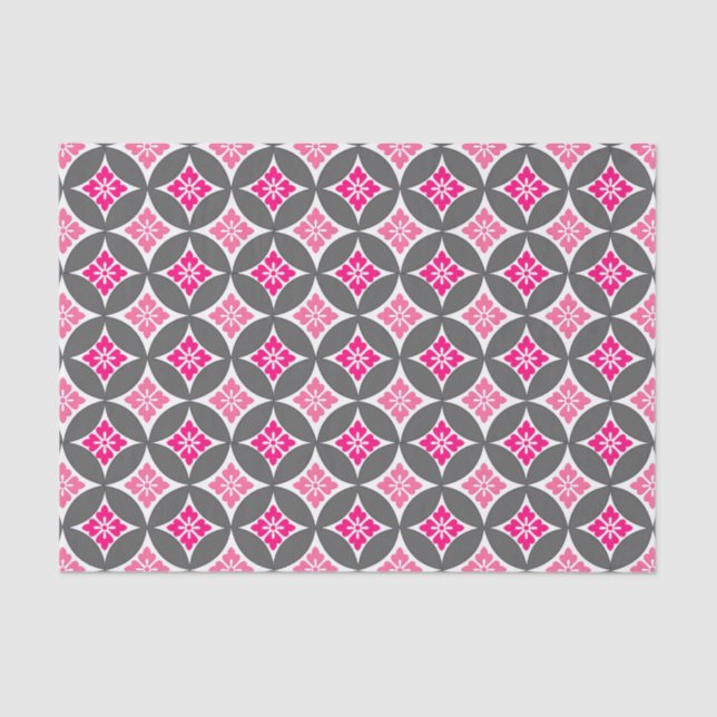 Papier Mousseline Shippo avec Motif à fleurs, rose et gris argenté (Recto)
