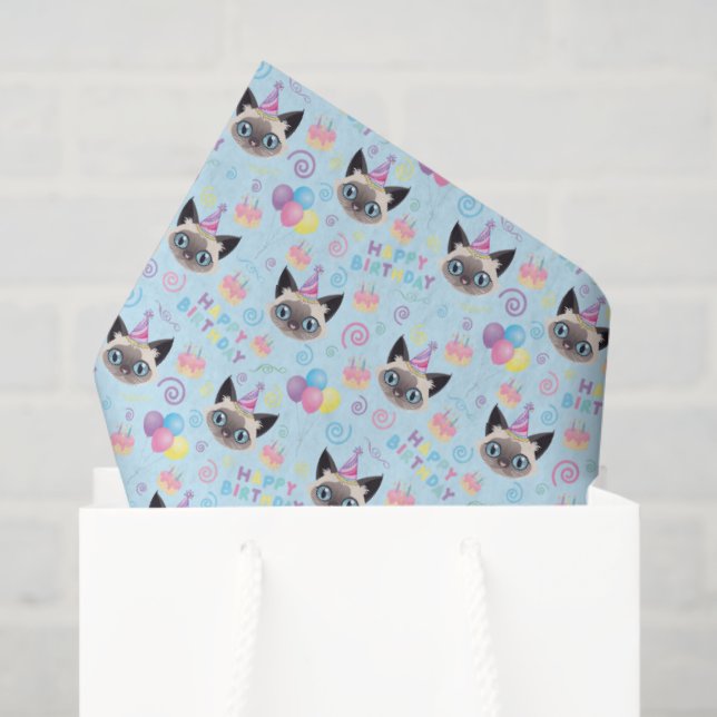 Papier Mousseline Siamese Cat Tissue Paper in Blue (Sac cadeau)