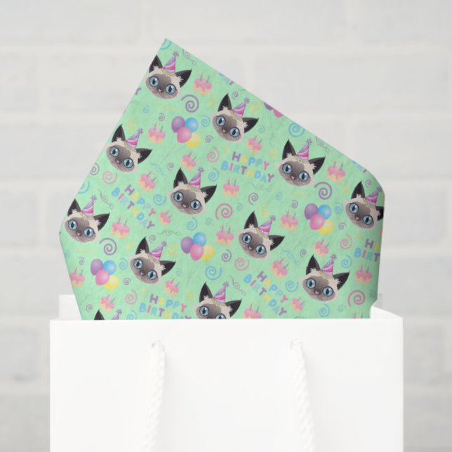 Papier Mousseline Siamese Cat Tissue Paper in Green (Sac cadeau)