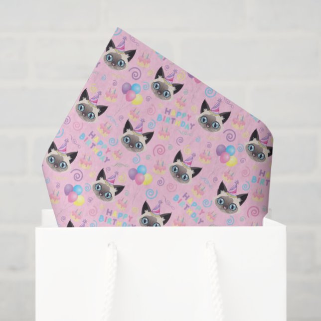 Papier Mousseline Siamese Cat Tissue Paper in Pink (Sac cadeau)