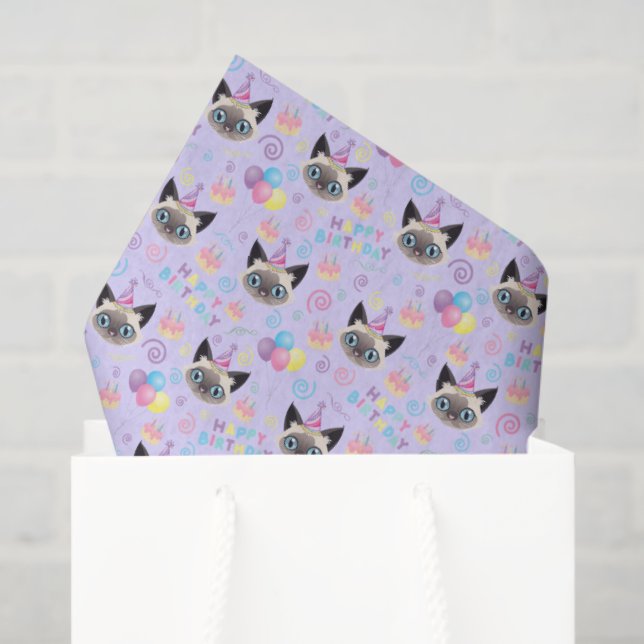 Papier Mousseline Siamese Cat Tissue Paper in Purple (Sac cadeau)