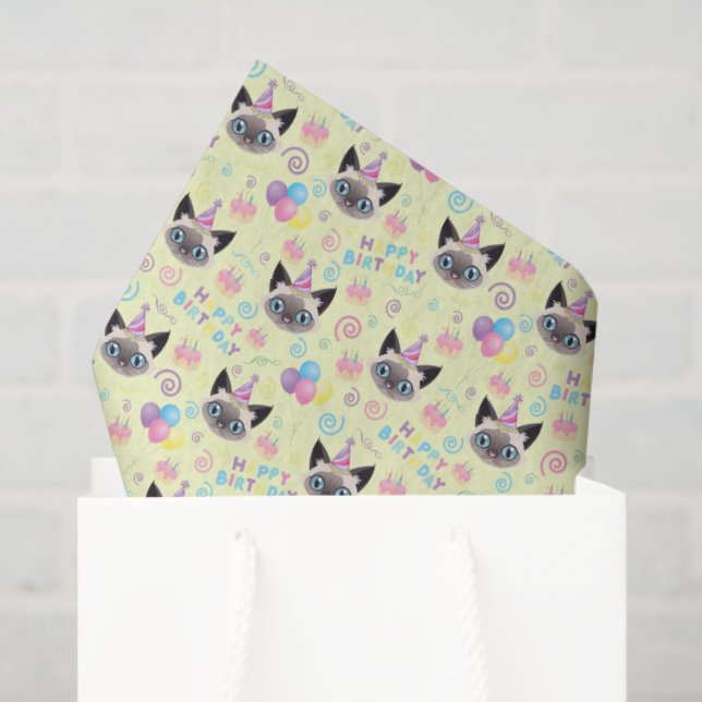 Papier Mousseline Siamese Cat Tissue Paper in Yellow (Sac cadeau)