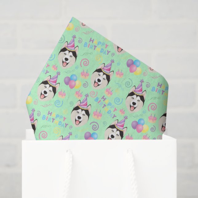 Papier Mousseline Siberian Husky Tissue Paper in Green (Sac cadeau)