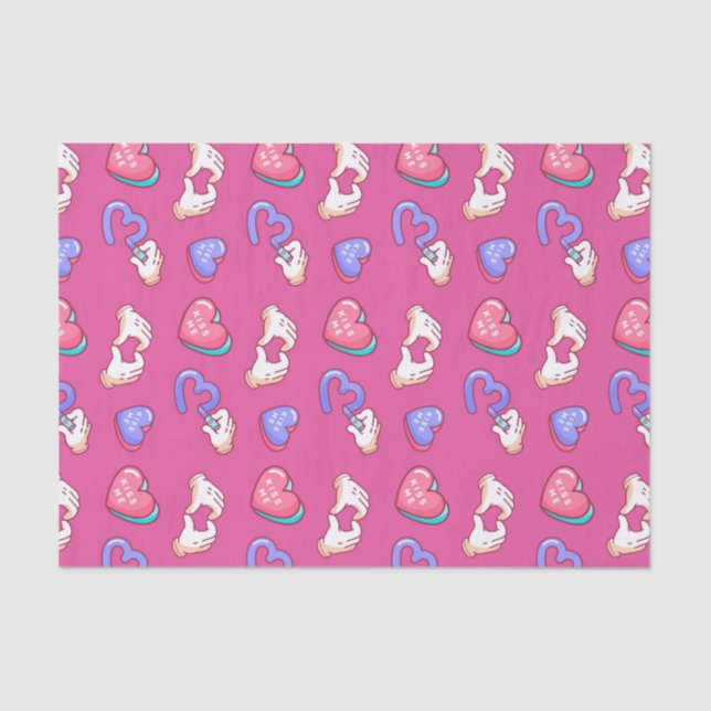 Papier Mousseline Signe de cœur mignon Baiser motif Saint-Valentin (Recto)