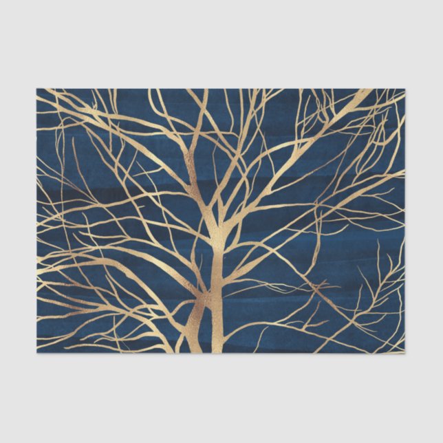 Papier Mousseline Silhouette Arbre d'Or moderne Design bleu minimal (Recto)