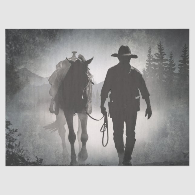 Papier Mousseline Silhouette Cheval Cowboy (Recto)