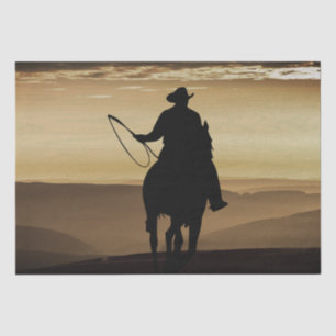 Papier Mousseline Silhouette couché de soleil de Cheval Cowboy
