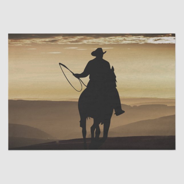 Papier Mousseline Silhouette couché de soleil de Cheval Cowboy (Recto)